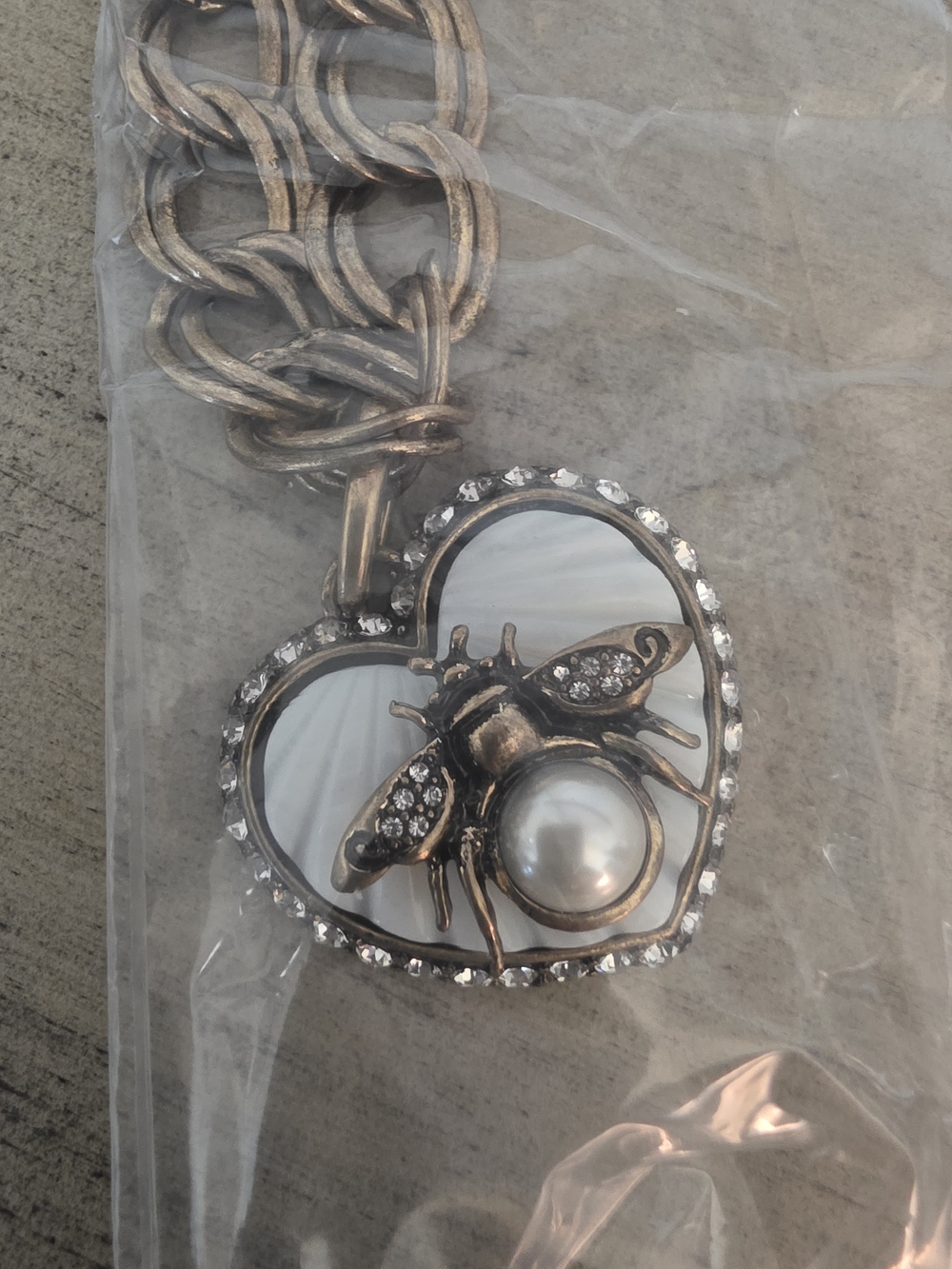 Patricia Nash Antique Gold Bee Heart Pendant Necklace with Pearl Accent